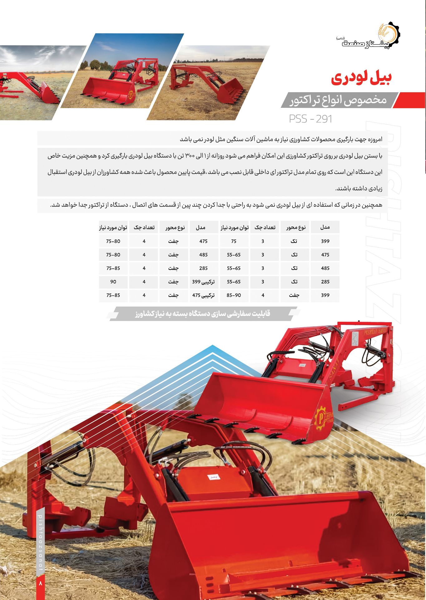 بیل لودری جلو تراکتور قابل نصب انواع تراکتور با ۲ سال گارانتی ۴ جک هیدرولیک